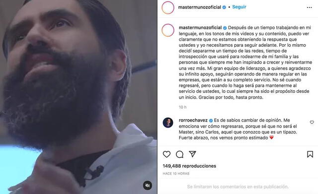 Carlos Muñoz anuncia su retiro de las redes sociales. Foto: Carlos Muñoz/ Instagram Carlos Muñoz anuncia su retiro de las redes sociales. Foto: Carlos Muñoz/ Instagram