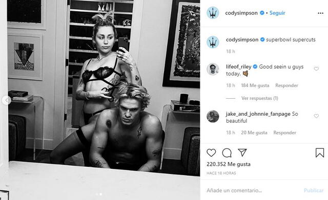 Miley Cyrus y Cody Simpson en Instagram