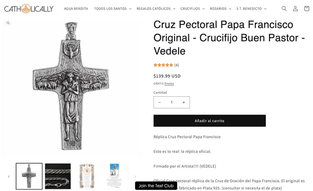 Réplica del crucifijo utilizado por el papa Francisco: Crucifijo Buen Pastor. Foto: captura LR/Catholically.