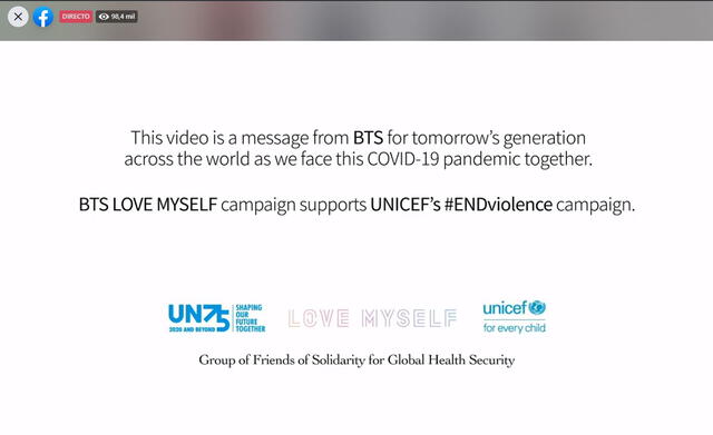 RM de BTS inició con el discurso frente a la ONU. Créditos: Captura Facebook