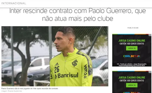 Así informó la prensa brasileña sobre Paolo Guerrero. Foto: UOL Esporte