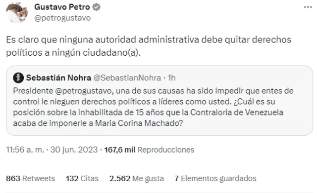 María Corina Machado: Principales líderes políticos se pronuncian contra la inhabilitación de María Corina Machado | Primarias 2023 | Venezuela | Gustavo Petro