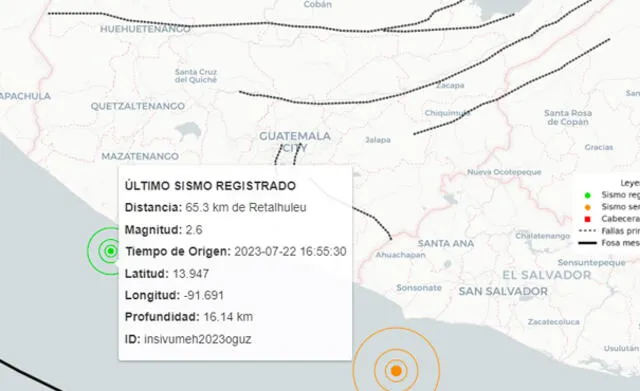 Último temblor registrado en Guatemala. Foto: INSIVUMEH   