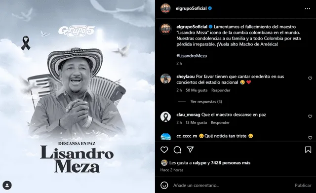 Grupo 5 lamenta la muerte de Lisandro Meza. Foto: Instagram   