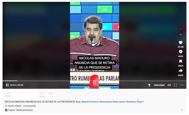 <em> Desinformación sobre Nicolás Maduro. Foto: captura de TikTok</em>   