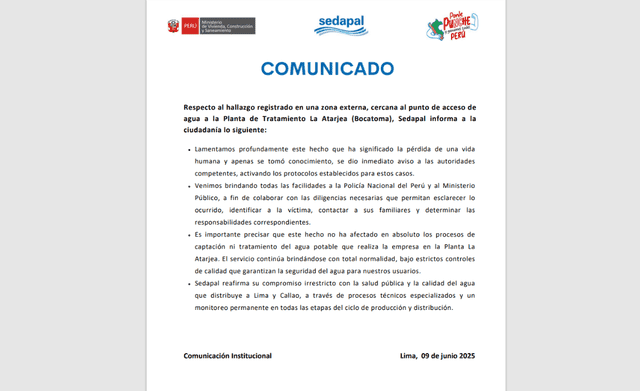 Comunicado Sedapal. Comunicado Sedapal.