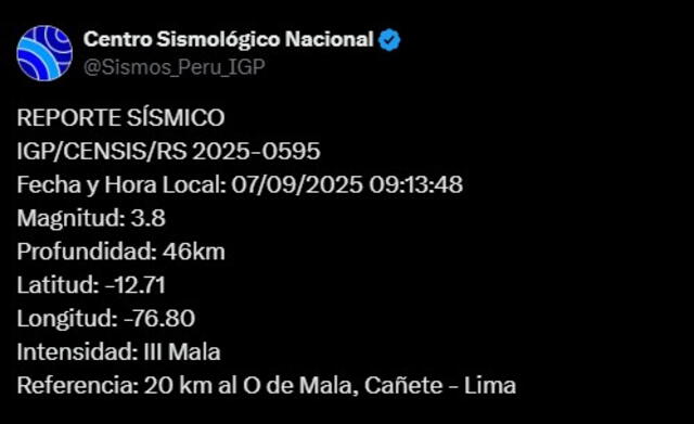 Temblor en Lima. Foto: IGP