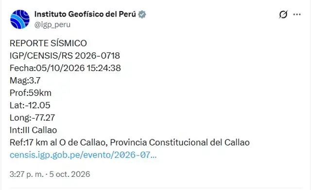 Un sismo remeció Lima.