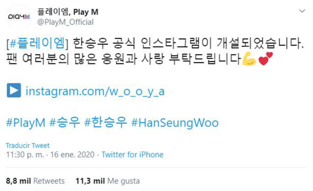 Play M Entertainment compartió la reciente creada cuenta IG de Han Seung Woo, el líder de VICTON y exintegrante de X1.