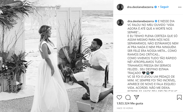 Deolane Bezerra publicó en Instagram un mensaje dedicado a su fallecido esposo. Foto: Instagram