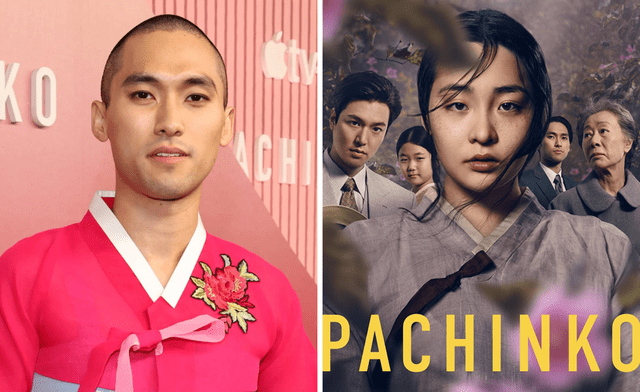 Jin Ha hace el papel de Solomon en "Pachinko" de Apple TV+. Foto composición: Teen Vogue y IMDb