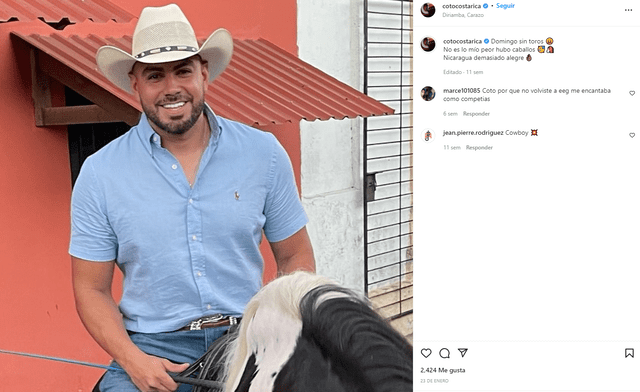 Coto Hernández dedicado a la crianza de toros en Nicaragua. Foto: Coto Herández/Instagram.