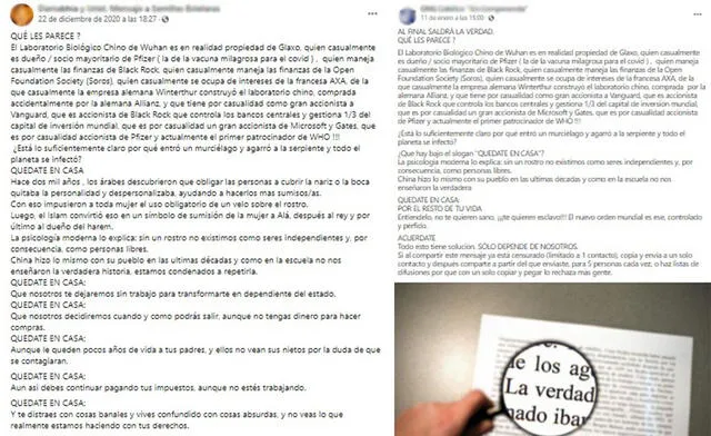 Post relaciona el laboratorio de Wuhan con las farmacéuticas Glaxo y Pfizer. Foto: captura en Facebook.