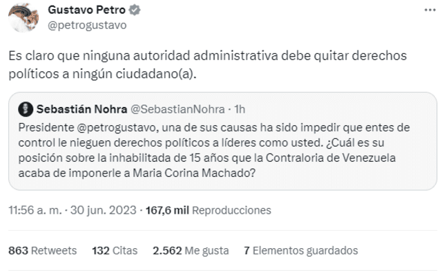 Inhabilitan a María Corina Machado | Primarias Venezuela | Chavismo | Venezuela | Gustavo Petro | Twitter 