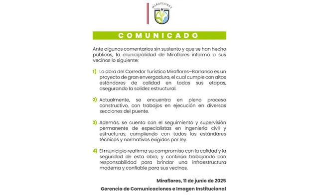 Comunicado Municipalidad de Miraflores Comunicado Municipalidad de Miraflores