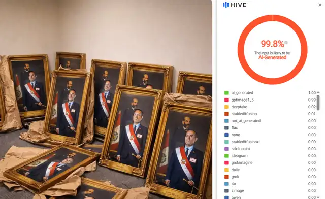 Hive-Moderation comprueba que foto difundida en redes fue hecha con IA. Foto: captura   