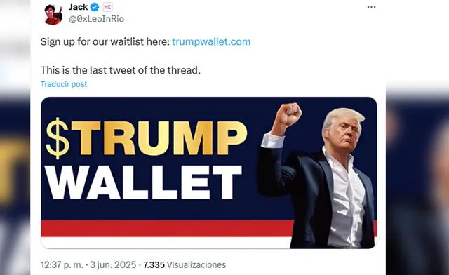 Jack Lu posted on X that they are launching $Trump official wallet, but the account linked was banned of the social media. Photo: GLR Composition / X Jack Lu posted on X that they are launching $Trump official wallet, but the account linked was banned of the social media. Photo: GLR Composition / X