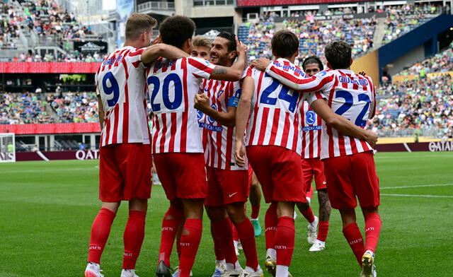 Atletico Madrid players celebrating their last goal scored, by Pablo Barrios Rivas, against Seattle Sounders. Photo: AFP News Atletico Madrid players celebrating their last goal scored, by Pablo Barrios Rivas, against Seattle Sounders. Photo: AFP News