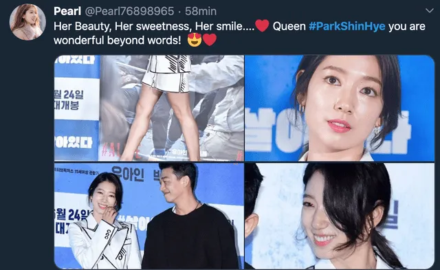 Reacciones a fotos de Park Shin Hye y Yoo Ah In. Créditos: Twitter