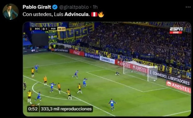 Pablo Giral se pronunció escuetamente por el gol de 'Bolt'. Foto: captura de Twitter/@giraltpablo   