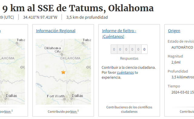 Sismo en Estados Unidos. Foto: USGS