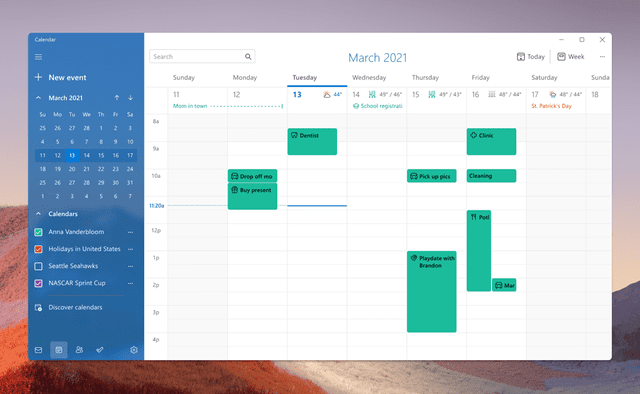 Nueva aplicación de calendario. Foto: Microsoft