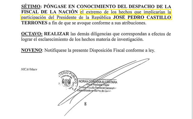 Disposición de la fiscal Córdova. Foto: difusión