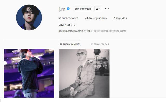 BTS en Instagram: feed de Jimin en red social. Foto: captura