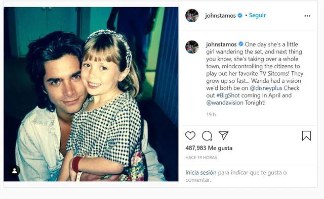 John Stamos, exactor de Tres por tres, envió mensaje a Elizabeth Olsen.  Foto: @johnstamos/ Instagram