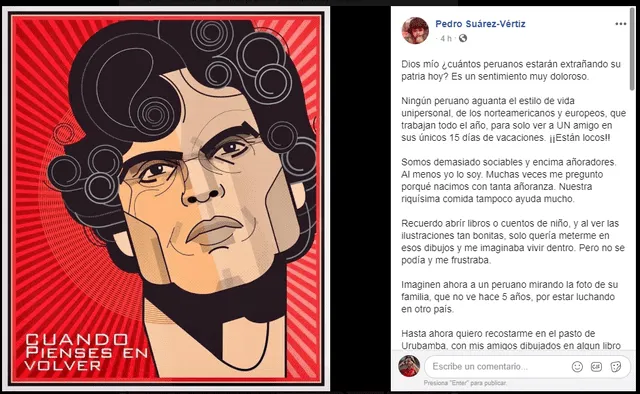 Pedro Suárez Vértiz envía conmovedor mensaje por Fiestas Patrias a peruanos que luchan en el extranjero. Foto: Facebook.
