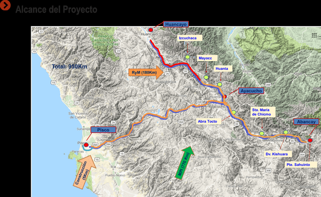  Mapa de la Longitudinal de la Sierra Tramo 4. Foto: Proinversión.   