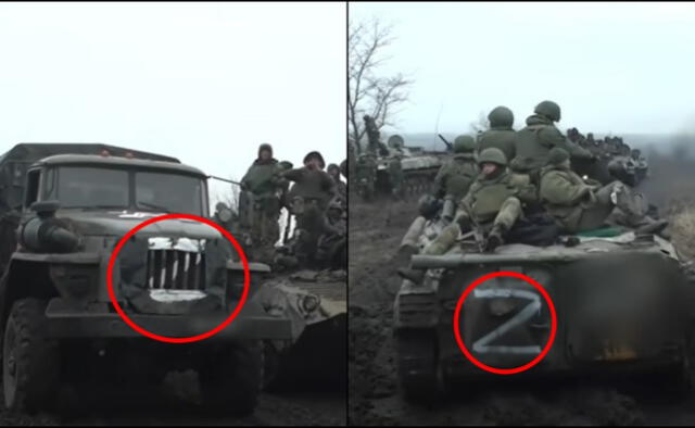 Carros de combate ruso llevan esta marca. Foto: Composición de Captura Youtube RT.