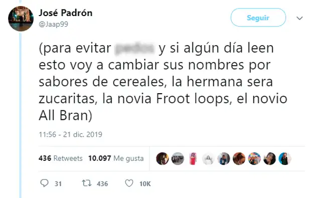 hermana sera zucaritas, la novia Froot loops, el novio All Bran