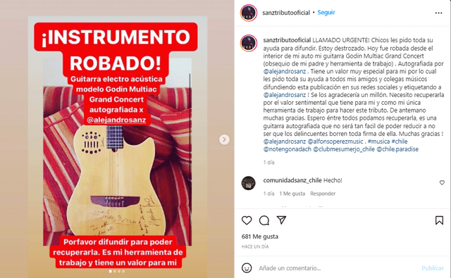 Cristian Díaz fue víctima de robo de un preciado instrumento. Foto: Cristian Díaz/Instagram