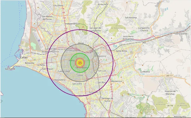 Simulación del impacto de un asteroide en Lima, según Asteroid Collision. (Foto: Captura)