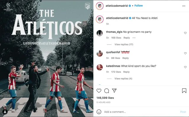 La última vez que Atlético de Madrid visitó al Liverpool fue en el 2020, los dirigidos por Simeone se llevaron el triunfo por 3-2. Foto: Instagram Atlético de Madrid