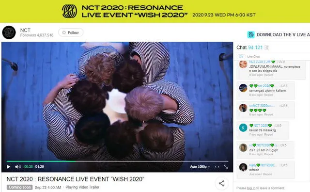 Transmisión en vivo de NCT 2020. Foto: VLive