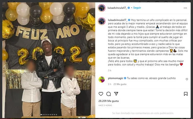 Luis Advíncula celebra Año Nuevo con su familia. Foto: captura Instagram