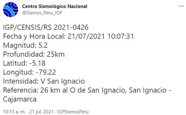 Sismo de 5.2 en Cajamarca