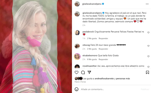  Gisela Valcárcel dedicó mensaje al Perú por Fiestas Patrias. Foto: Instagram/Gisela Valcárcel<br>   