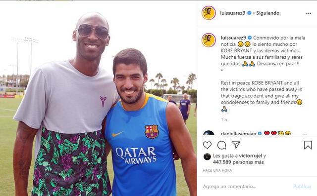 Luis Suárez dedica mensaje a Kobe Bryant. Foto: Instagram