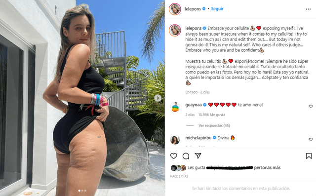 Lele Pons deja a un lado los prejuicios y muestra su cuerpo al natural. Foto: Instagram