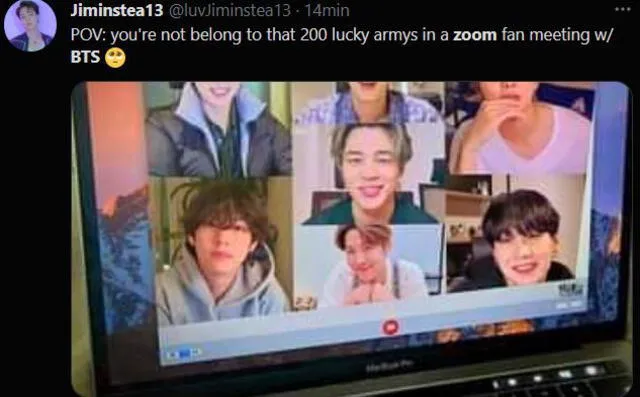 Reacción de ARMY a la reunión de BTS por Zoom. Foto: captura Twitter