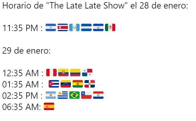Horarios de “The Late Late Show with James Corden" con BTS.