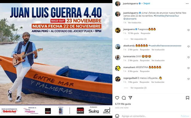 Juan Luis Guerra confirmó una segunda presentación en Lima para alegría de sus seguidores.