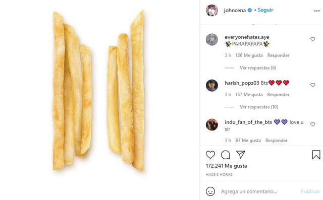 John Cena reposteó el anuncio de McDonald's. Foto: Instagram