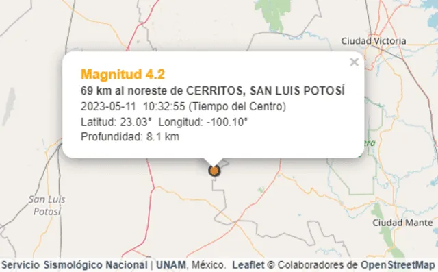 Último temblor registrado en México. Foto: SSN.