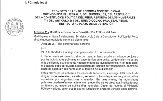  Poder Judicial propone que ciudadanos intervenidos por las autoridades por determinados delitos sean detenidos preventivamente por el plazo de 15 días. Foto: Poder Judicial.    