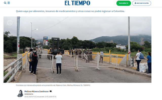 <em> Fotografía de El Tiempo sobre la situación actual del Puente Internacional Simón Bolívar, donde se aprecia la maquinaria del viral. Foto: captura de pantalla.</em>   