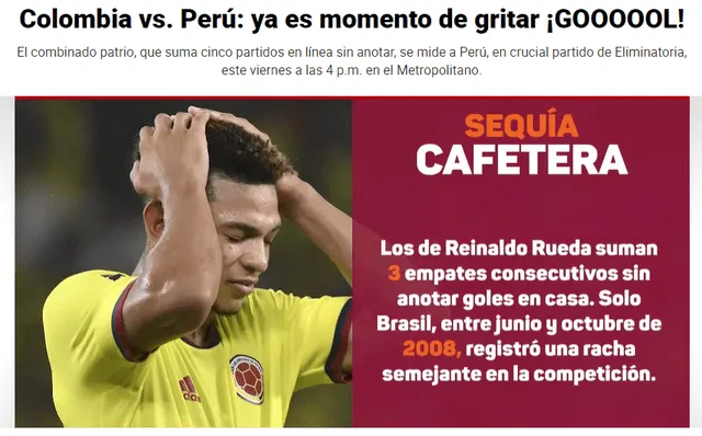 Nota vídeo sobre el partido Perú vs. Colombia del Diario El Heraldo. Foto: Diario El Heraldo